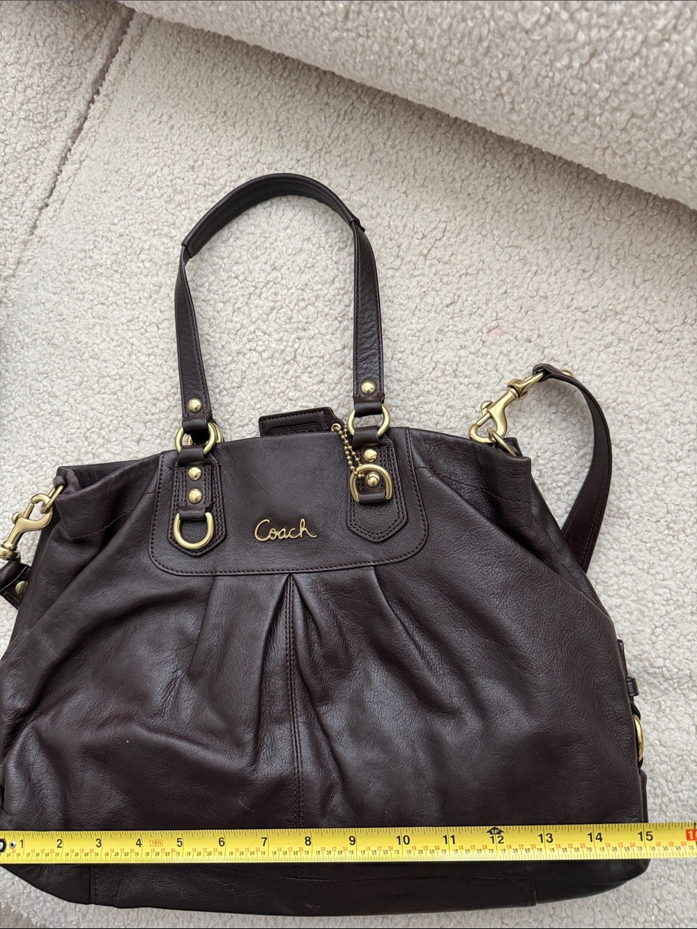Coach Ashley Chocolate Brown Leather Shoulder Tote with Gold Hardware - Picture 11 of 15